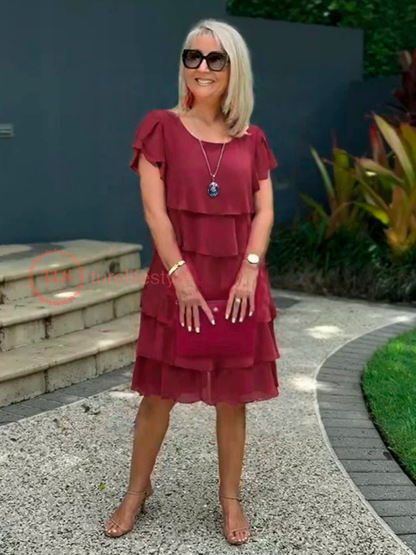 Lockeres Chiffon Midi Kleid Damen mit Asymmetrischem Saum, Geschichtet, Ideal für Sommer und Hochzeitsgast, Festliche Kleider
