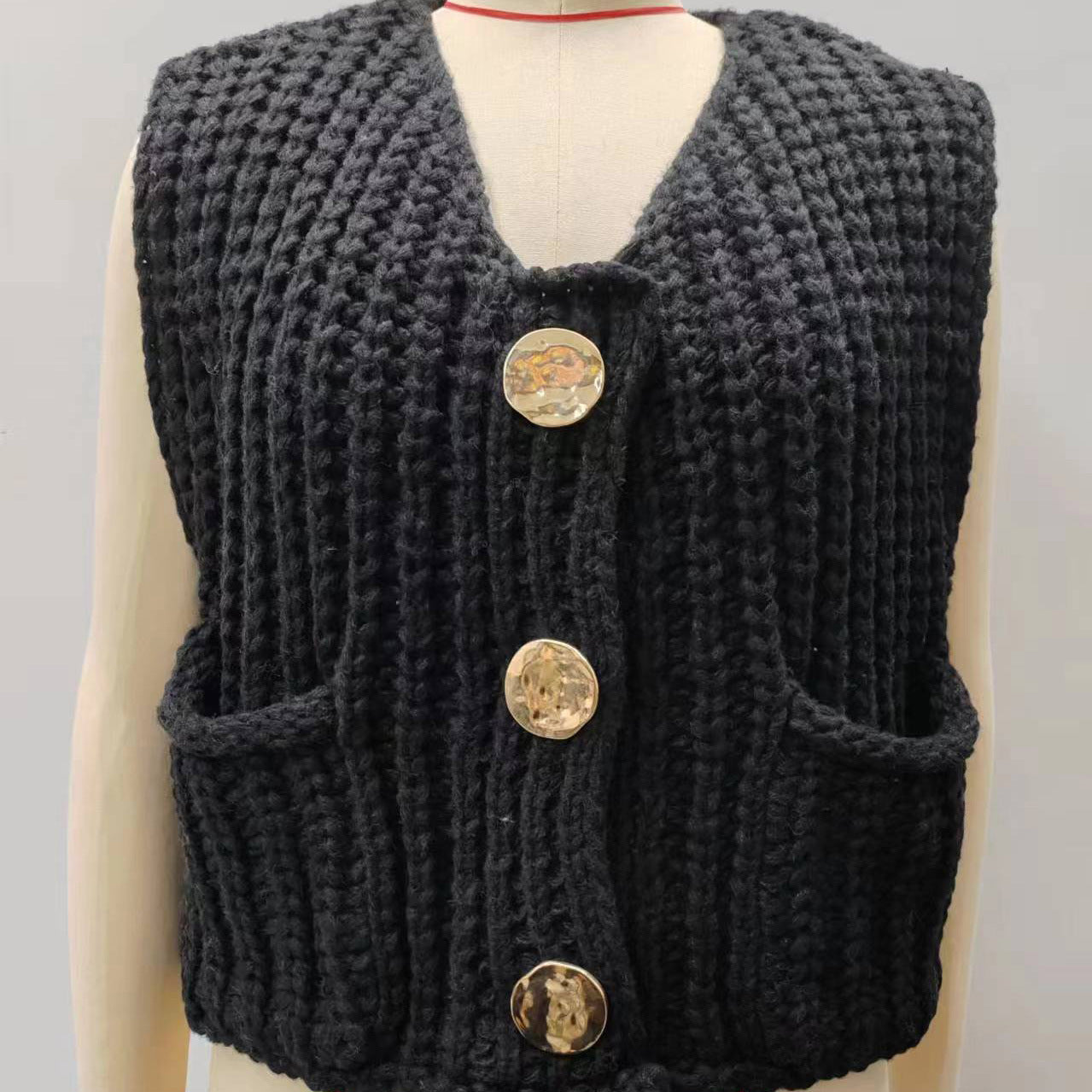 Ärmellose Strickweste Damen mit Taschen, Bequeme Passform für Jeden Anlass, Lange Weste für Vielseitigen Stil