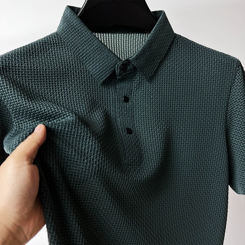Men’s Short Sleeve Polo Textured Casual Shirt with Button Detail