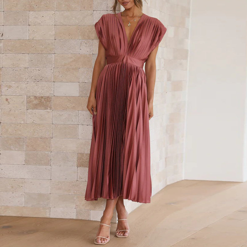 Elegantes V-Ausschnitt Damenkleid aus Luxuriösem Stoff – Vielseitiges Festliches Kleid für Hochzeitsgast und Cocktailanlässe