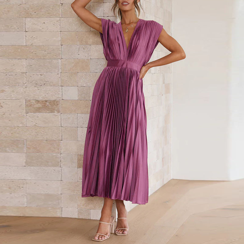 Elegantes V-Ausschnitt Damenkleid aus Luxuriösem Stoff – Vielseitiges Festliches Kleid für Hochzeitsgast und Cocktailanlässe