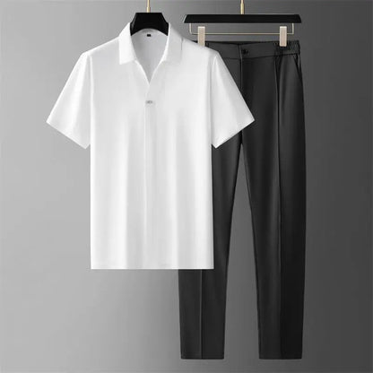 Men’s Casual Two-Piece Set Short-Sleeve Shirt & Slim Tapered Pants