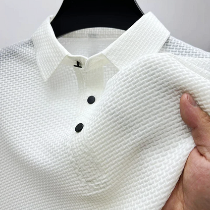 Men’s Short Sleeve Polo Textured Casual Shirt with Button Detail