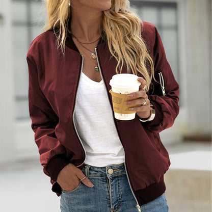 Women’s Bomber Jacket Zip-Up Style with Utility Sleeve Detail