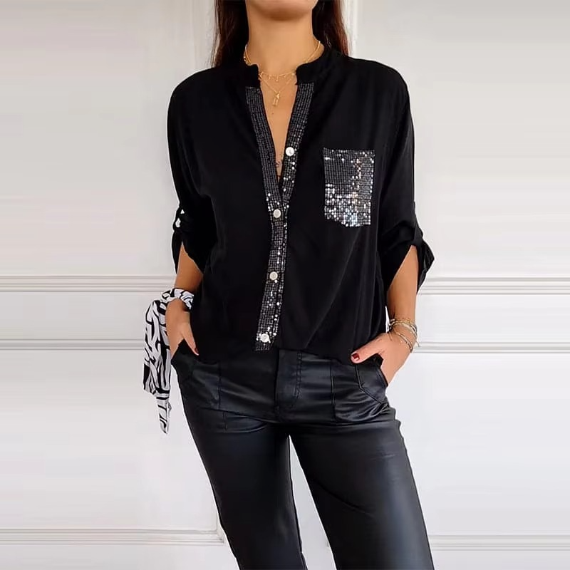 Lässiges Knopfoberteil Mit Pailletten - Elegante Oberteile Damen Für Jeden Anlass-3