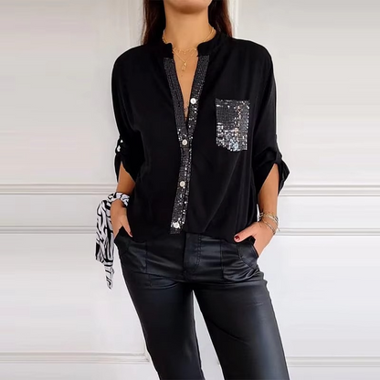 Lässiges Knopfoberteil Mit Pailletten - Elegante Oberteile Damen Für Jeden Anlass-3