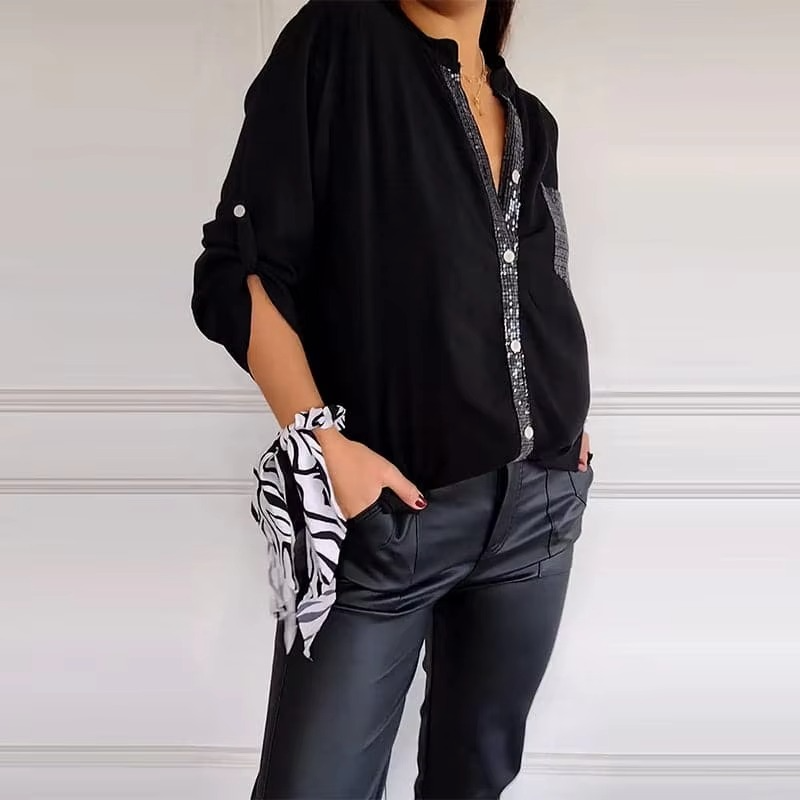 Lässiges Knopfoberteil Mit Pailletten - Elegante Oberteile Damen Für Jeden Anlass-2
