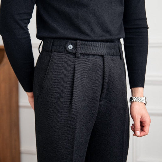 Elegante Chevron-Muster Wollhosen für Frauen mit Knopfverschluss und geradem Schnitt-1