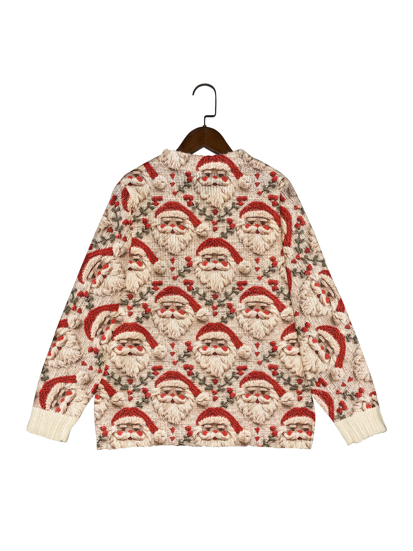Women’s Holiday Button-Up Cardigan Santa Claus Embroidered Sweater for Winter
