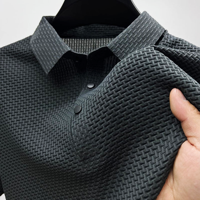 Men’s Short Sleeve Polo Textured Casual Shirt with Button Detail