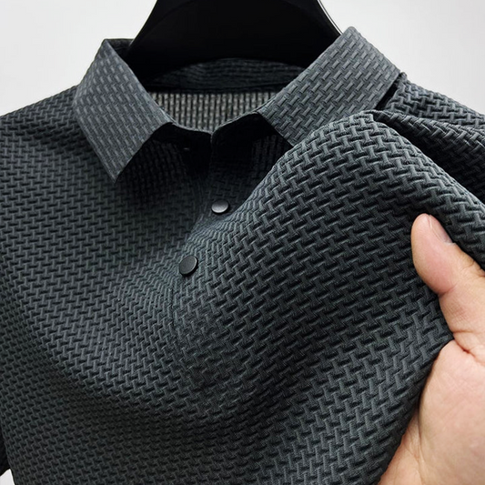 Men’s Short Sleeve Polo Textured Casual Shirt with Button Detail