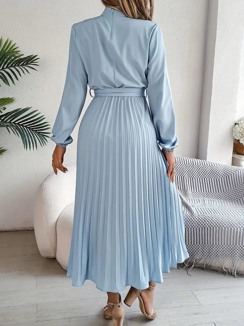 Women's Flattering Pleated Midi Dress with Belt