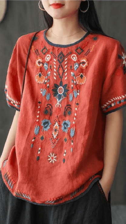 Ethnisch Gestickte Damenbluse, Lockere Passform - Elegante Blusen Für Festliche Anlässe-5
