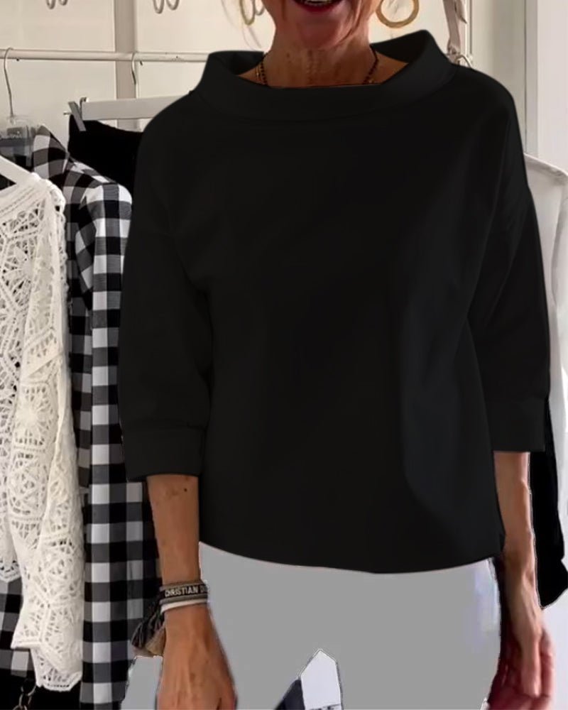 Variant image for Elegante Damenbluse Mit Losem Rollkragenpullover Aus Baumwoll-Polyester-Mischung Für Sommer Und Herbst-14