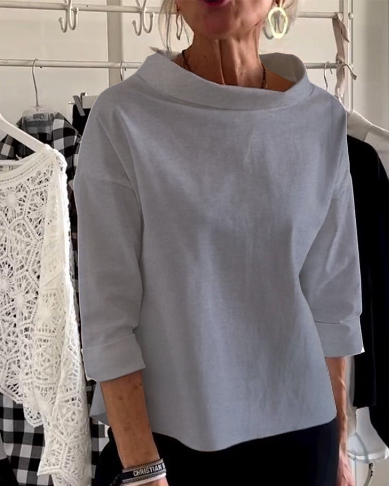 Variant image for Elegante Damenbluse Mit Losem Rollkragenpullover Aus Baumwoll-Polyester-Mischung Für Sommer Und Herbst-29