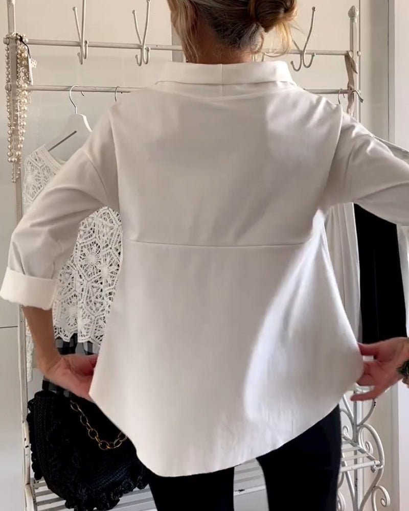 Elegante Damenbluse Mit Losem Rollkragenpullover Aus Baumwoll-Polyester-Mischung Für Sommer Und Herbst-5