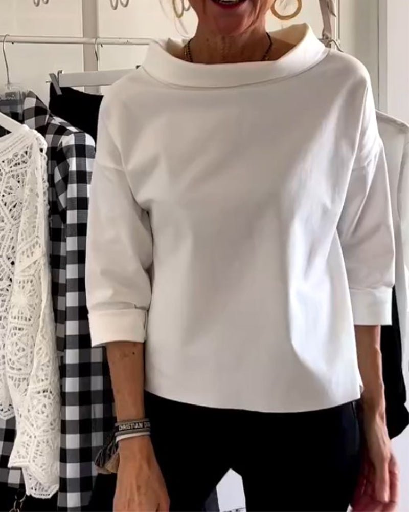 Elegante Damenbluse Mit Losem Rollkragenpullover Aus Baumwoll-Polyester-Mischung Für Sommer Und Herbst-3