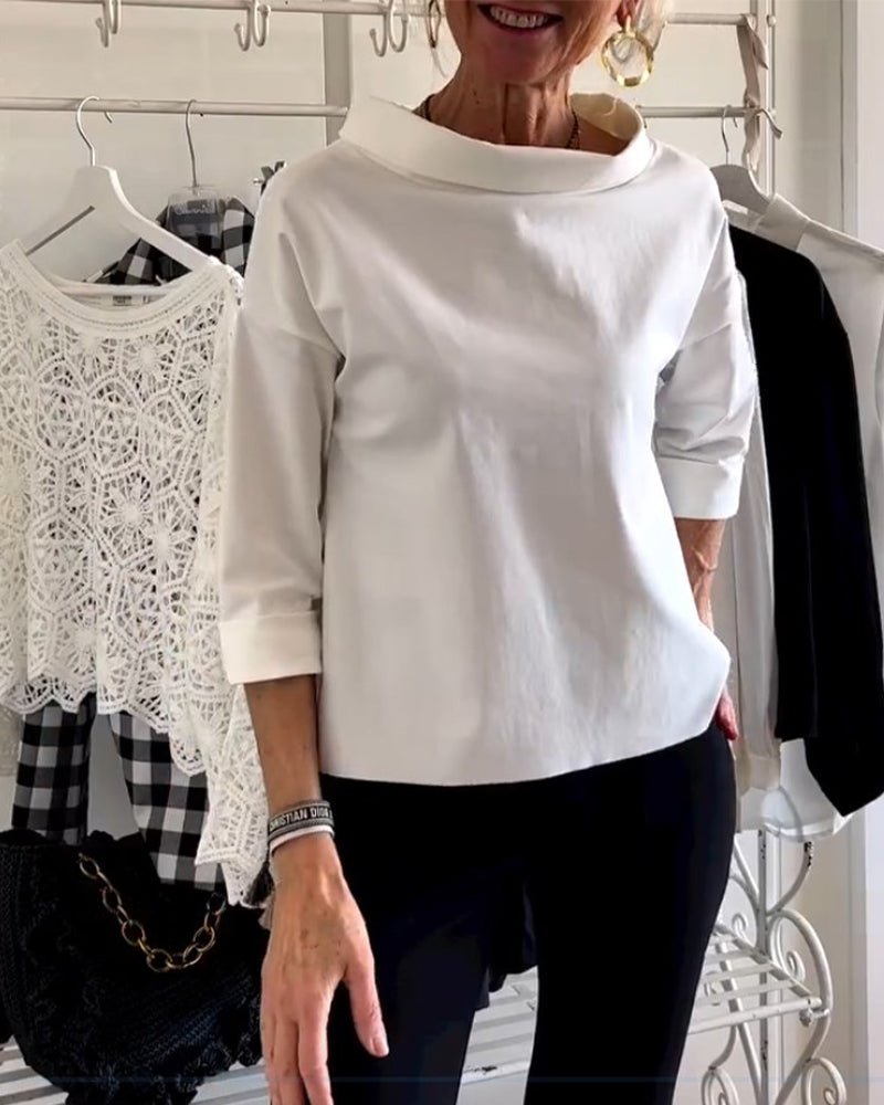 Elegante Damenbluse Mit Losem Rollkragenpullover Aus Baumwoll-Polyester-Mischung Für Sommer Und Herbst-4