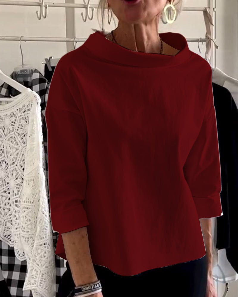 Variant image for Elegante Damenbluse Mit Losem Rollkragenpullover Aus Baumwoll-Polyester-Mischung Für Sommer Und Herbst-37