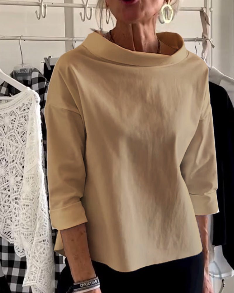 Variant image for Elegante Damenbluse Mit Losem Rollkragenpullover Aus Baumwoll-Polyester-Mischung Für Sommer Und Herbst-6