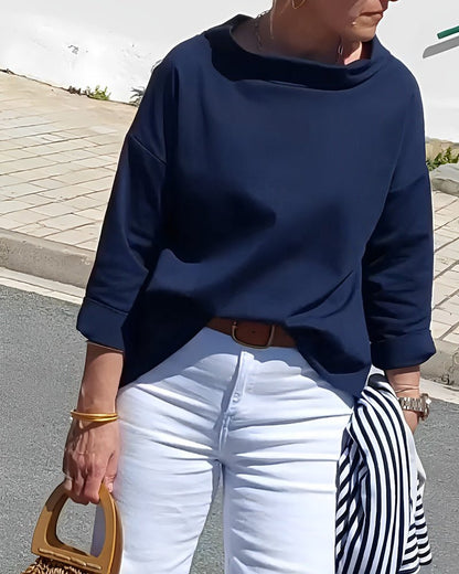 Variant image for Elegante Damenbluse Mit Losem Rollkragenpullover Aus Baumwoll-Polyester-Mischung Für Sommer Und Herbst-43