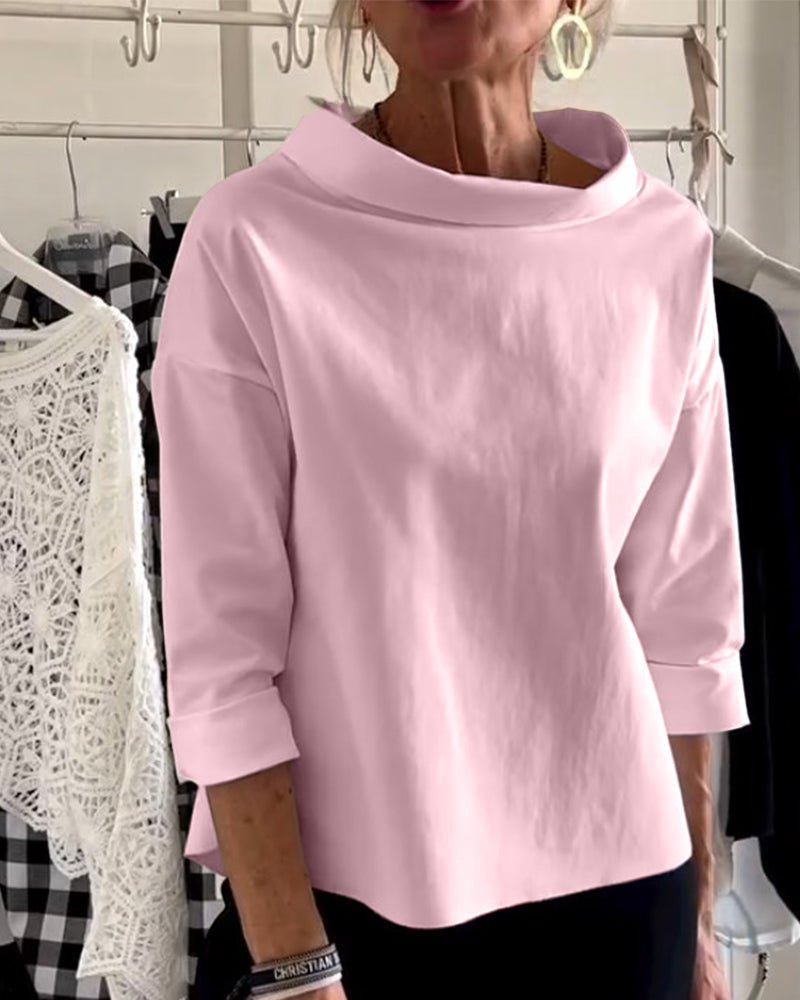 Variant image for Elegante Damenbluse Mit Losem Rollkragenpullover Aus Baumwoll-Polyester-Mischung Für Sommer Und Herbst-20