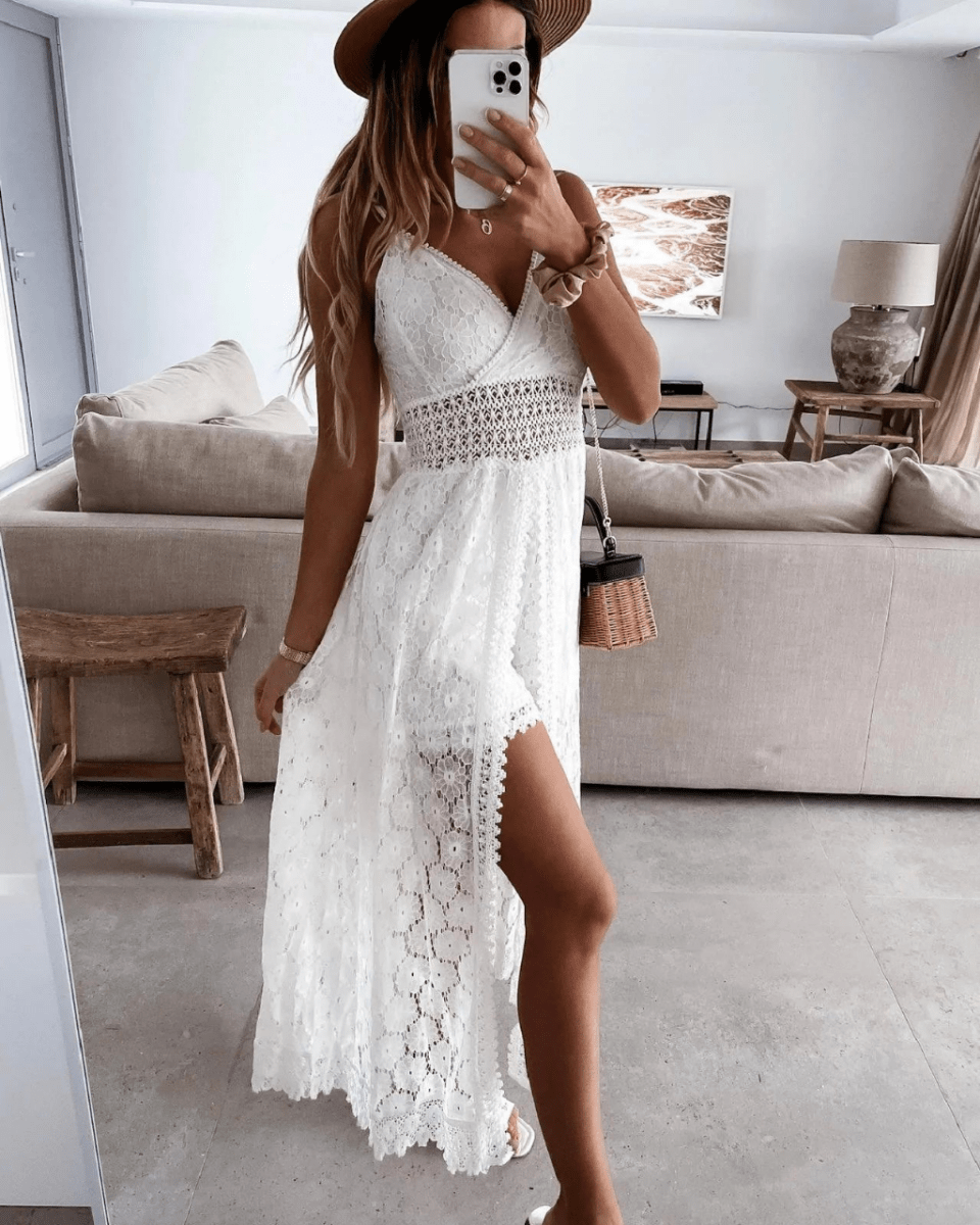 Elegantes Boho-Damenkleid Aus Weicher Baumwolle, Knielang Für Freizeit Und Veranstaltungen