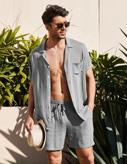 Variant image for Leichtes Leinen Sommerset für Herren, Elegante Freizeitkleidung, Größen S-XXL, Herrenbekleidung Online-21