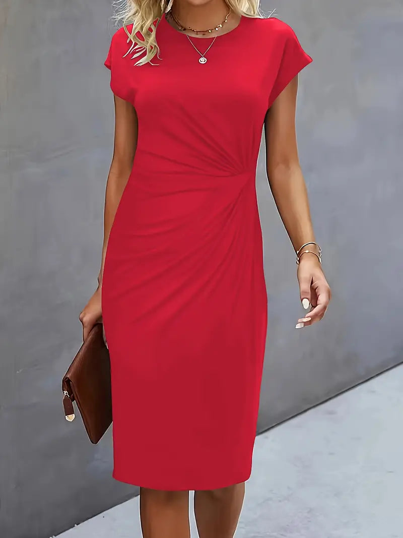 Women’s Elegant Knee-Length Sheath Dress Ruched Waist