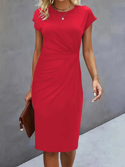 Women’s Elegant Knee-Length Sheath Dress Ruched Waist