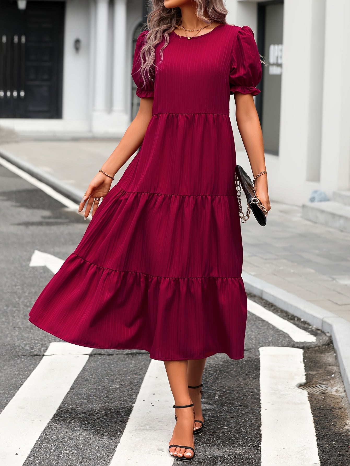 Boho Damenkleid Mit Puffärmeln, Gesammeltem Design, Atmungsaktiv, Ideal Für Hochzeitsgast Und Festliche Anlässe