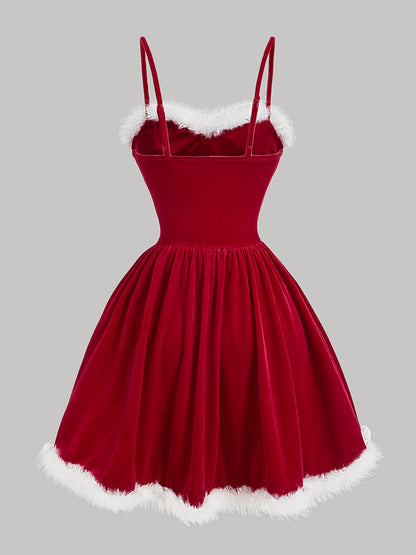 Elegant Red Christmas Midi Dress with Big Bow