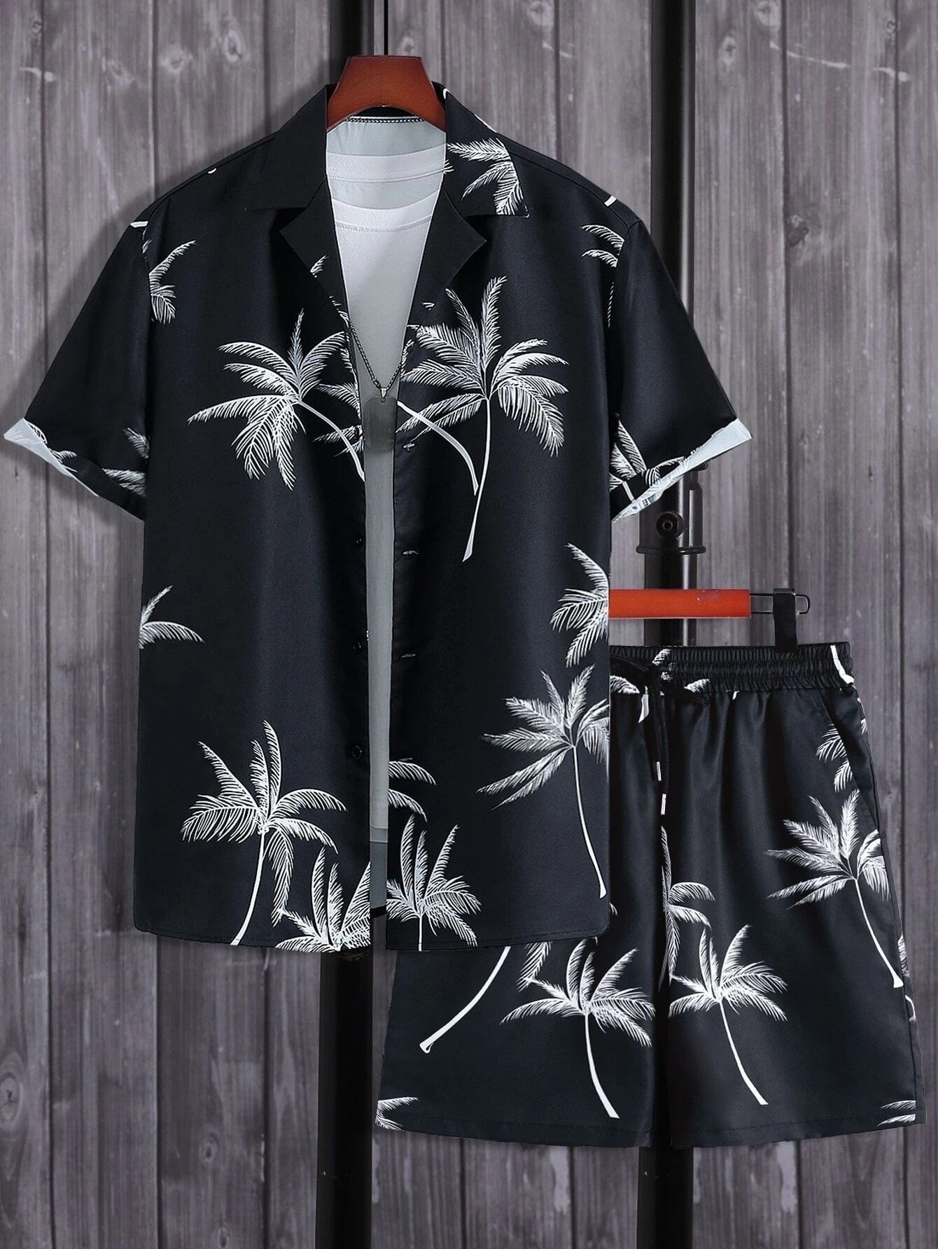 Variant image for Herren Set Mit Tropischem Druck, Leichtem Hemd Und Shorts, Entspannte Passform – Sets Für Männer-17