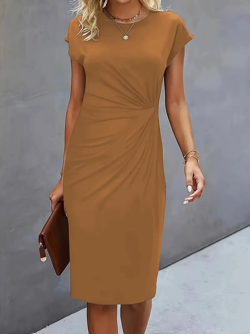 Women’s Elegant Knee-Length Sheath Dress Ruched Waist