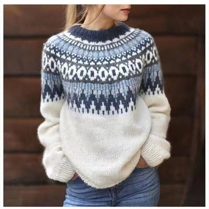 Women’s Crewneck Fair Isle Sweater Classic Winter Style