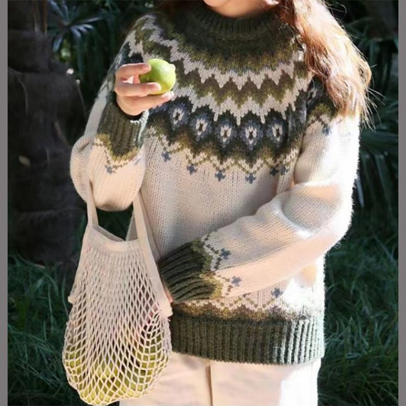 Women’s Crewneck Fair Isle Sweater Classic Winter Style