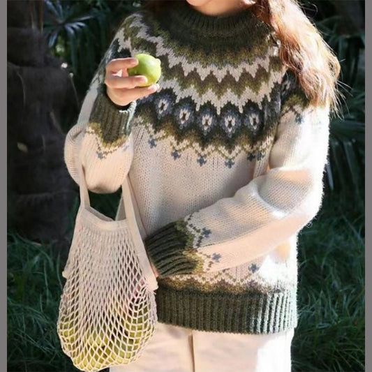 Women’s Crewneck Fair Isle Sweater Classic Winter Style