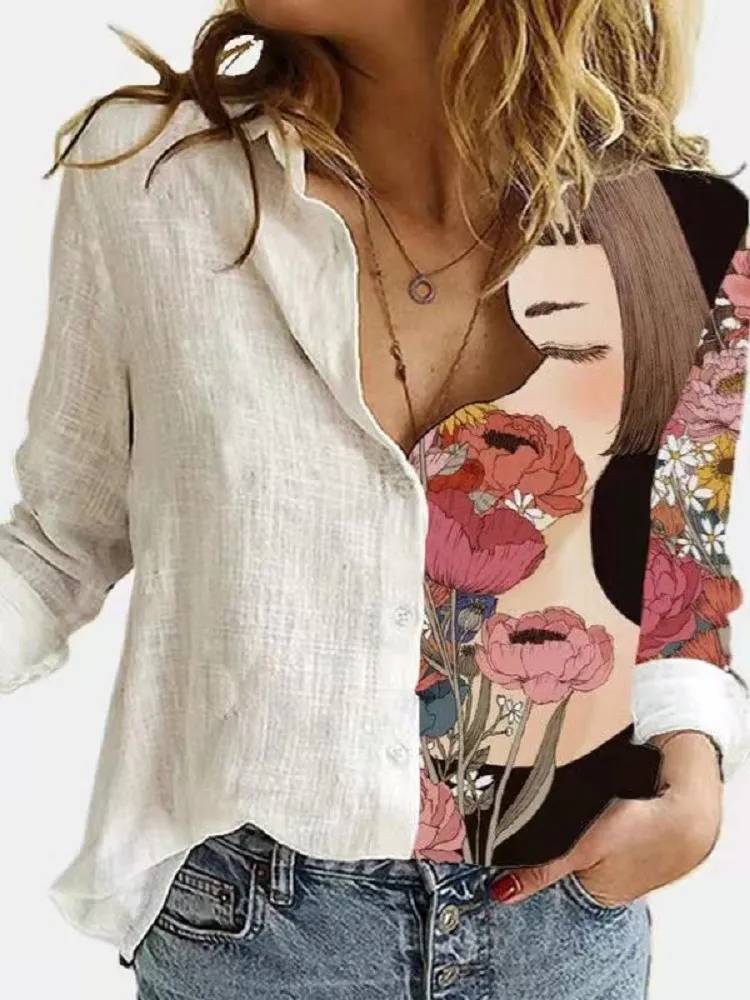 Variant image for Elegantes Blumendruck Nachthemd Damen Langarm mit Entspannter Passform für Vielseitigen Stil-13