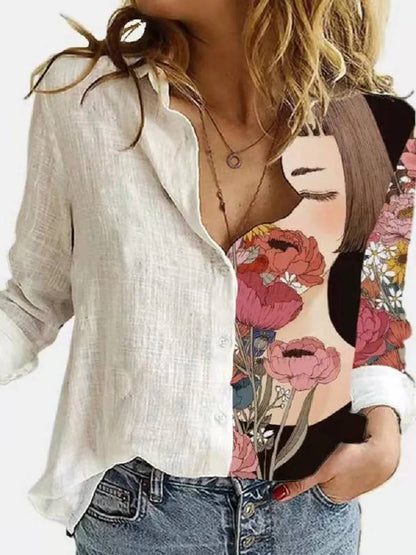 Variant image for Elegantes Blumendruck Nachthemd Damen Langarm mit Entspannter Passform für Vielseitigen Stil-13