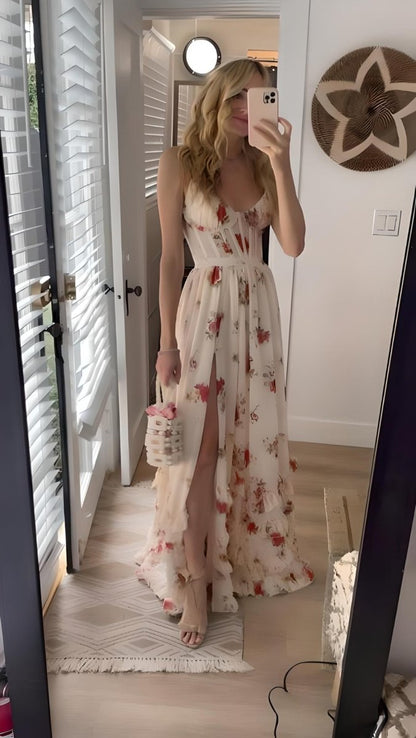 Elegantes Damenkleid mit Blumenmuster, Knielang, Festlich für Hochzeitsgast und Sommerveranstaltungen, Bequemer Stoff, Ausgestelltes Design