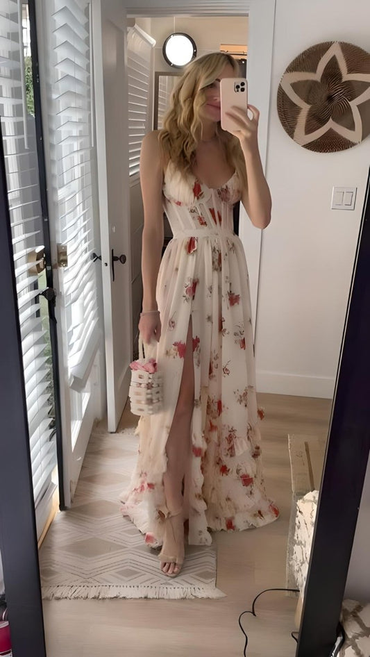 Elegantes Damenkleid mit Blumenmuster, Knielang, Festlich für Hochzeitsgast und Sommerveranstaltungen, Bequemer Stoff, Ausgestelltes Design