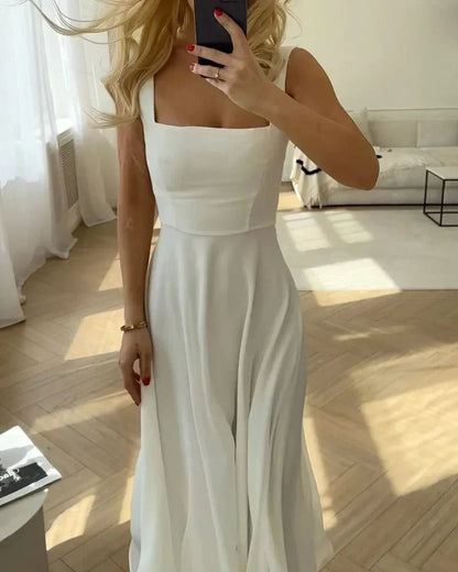 Elegantes Abendkleid aus Chiffon mit Eckigem Ausschnitt – Fließendes Kleid für Hochzeiten und Besondere Anlässe