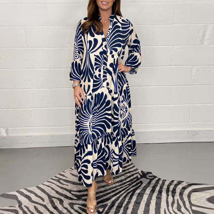 Elegantes Damenkleid Mit Anmutigem Druck, Locker Und Knielang Für Gartenpartys Und Strandspaziergänge