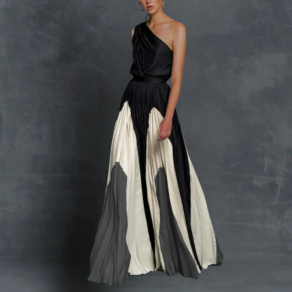 Women’s Asymmetrical Pleated Maxi Dress Formal Evening Wear