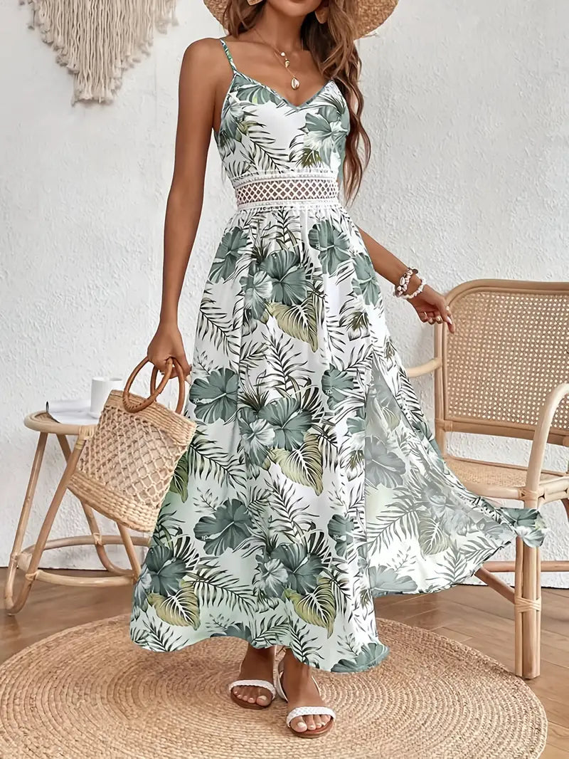Variant image for Elegantes Ärmelloses Blumendruckkleid Für Frauen, Festliches Kleid Hochzeitsgast Mit Spaghetti-Trägern, Figurbetonte Passform-6
