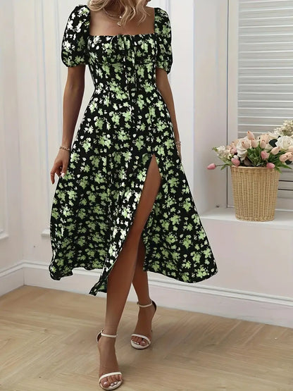 Variant image for A-Linien Blumen-Sommerkleid mit Puffärmeln für Damen - Leichtes Festliches Kleid für Hochzeitsgäste-6