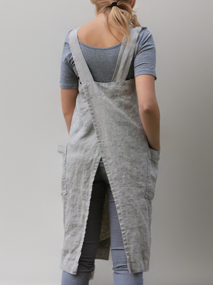 Baumwollschürzenkleid mit Taschen, Cross-Back-Design, Vielseitige Schürze für Kochen und Handwerk