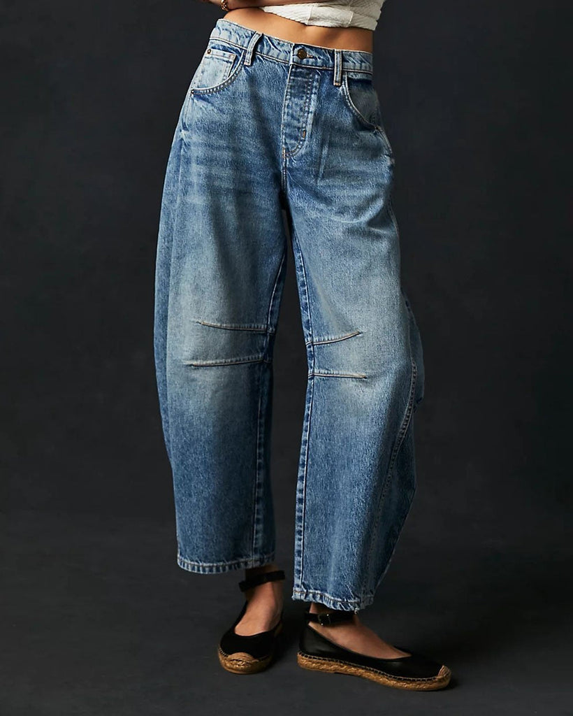Variant image for Mid Rise Damen-Weitbeinjeans mit 4-Taschen-Design, lässige Knöchellänge Baggy Fit - Jeans Damen-6