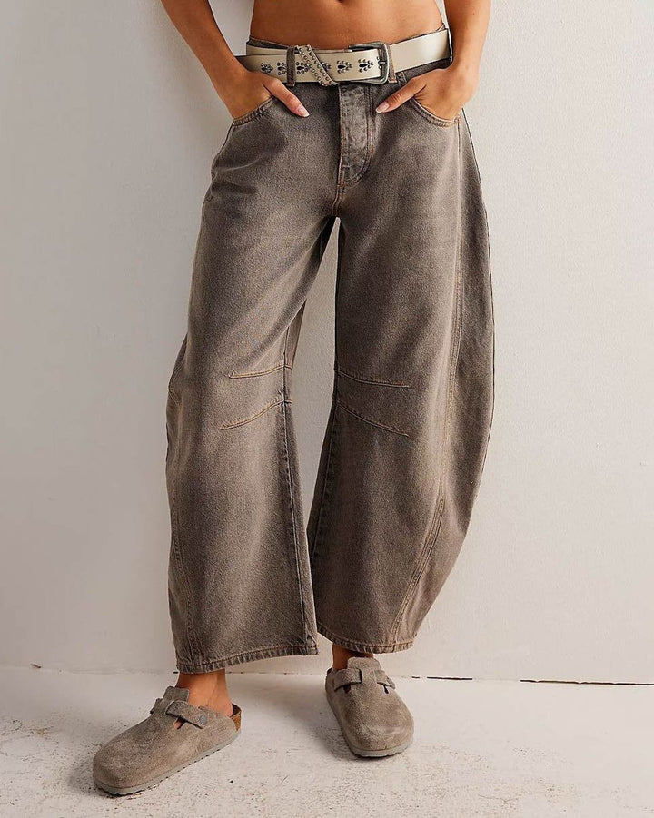 Variant image for Mid Rise Damen-Weitbeinjeans mit 4-Taschen-Design, lässige Knöchellänge Baggy Fit - Jeans Damen-19