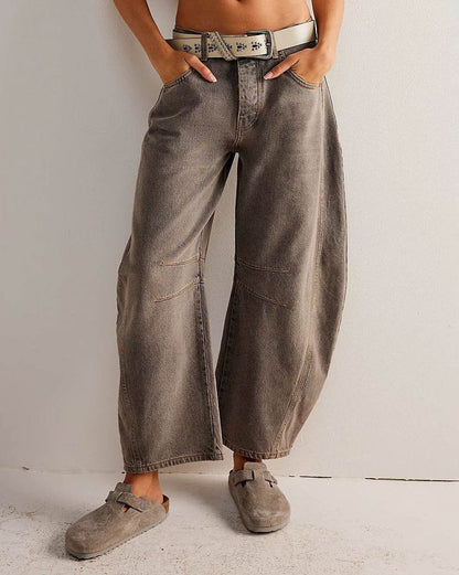 Variant image for Mid Rise Damen-Weitbeinjeans mit 4-Taschen-Design, lässige Knöchellänge Baggy Fit - Jeans Damen-19
